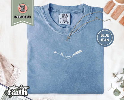Shepherd and Sheep Shirt, Christian Embroidered Tee, Comfort Colors Faith Shirt Blue Jean