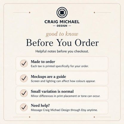 Craig Michael Design: Before You Order notes on made to order, mockups, and variations.