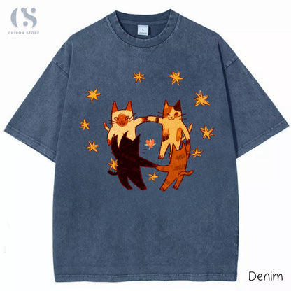 Vintage Cat T-Shirt, Cute Dancing Cats Graphic Tee, Cat Lover Gift, Cottagecore Cat Shirt, Washed Oversized T-Shirt, Cute Aesthetic Shirt image 1