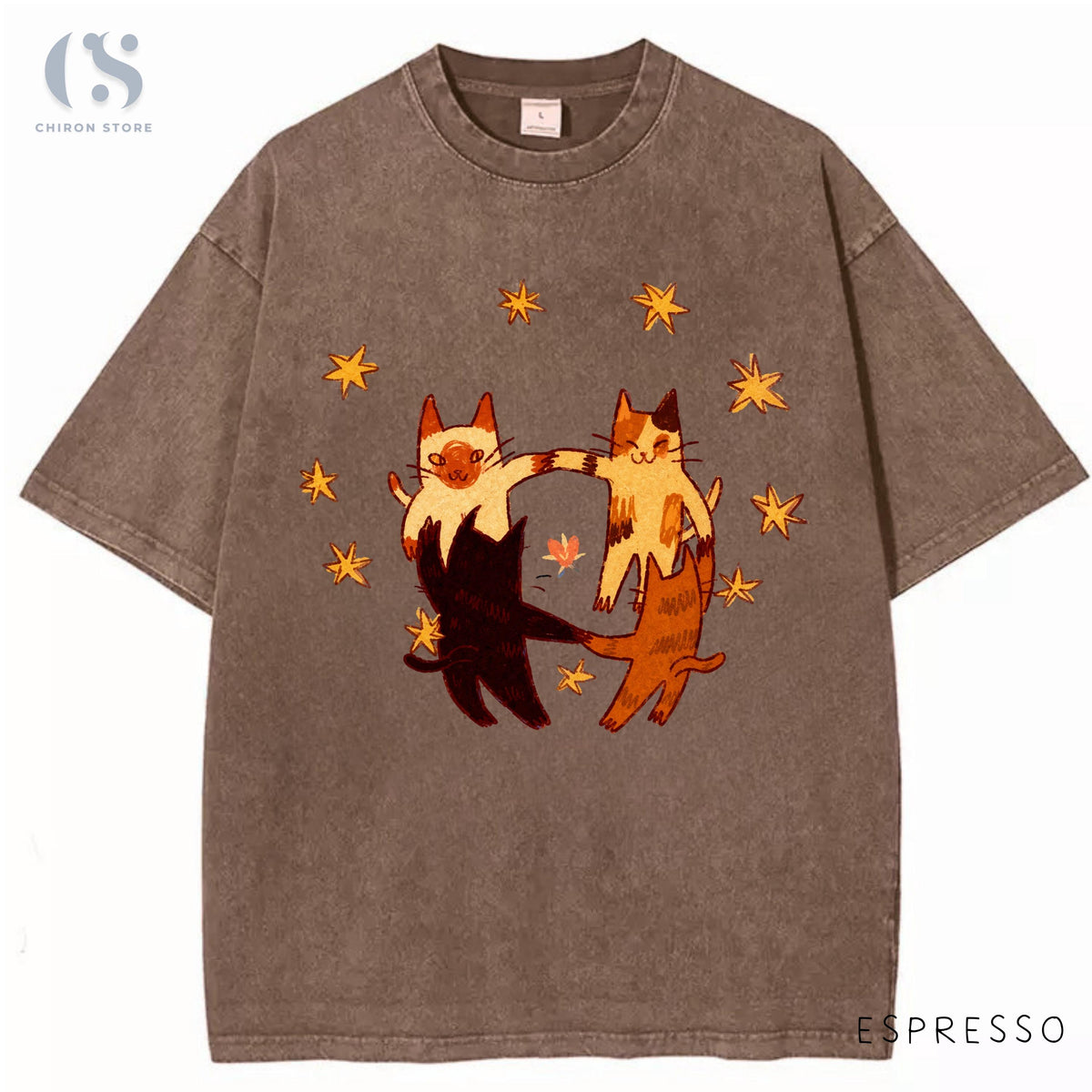 Vintage Cat T-Shirt, Cute Dancing Cats Graphic Tee, Cat Lover Gift, Cottagecore Cat Shirt, Washed Oversized T-Shirt, Cute Aesthetic Shirt image 2