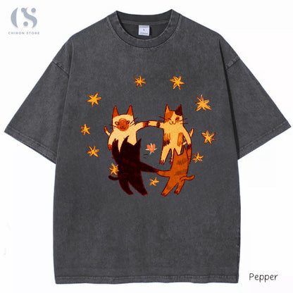 Vintage Cat T-Shirt, Cute Dancing Cats Graphic Tee, Cat Lover Gift, Cottagecore Cat Shirt, Washed Oversized T-Shirt, Cute Aesthetic Shirt image 3