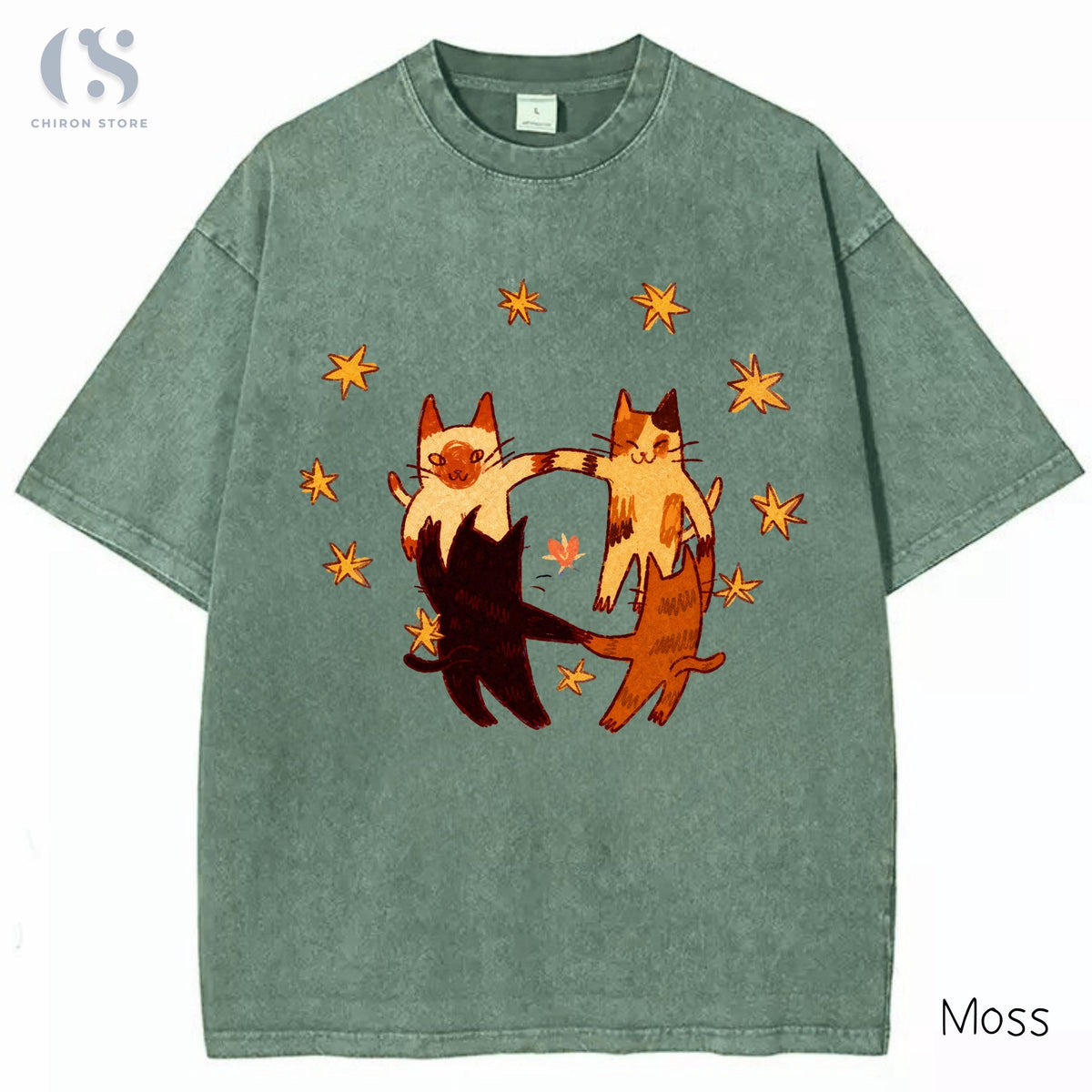 Vintage Cat T-Shirt, Cute Dancing Cats Graphic Tee, Cat Lover Gift, Cottagecore Cat Shirt, Washed Oversized T-Shirt, Cute Aesthetic Shirt image 4