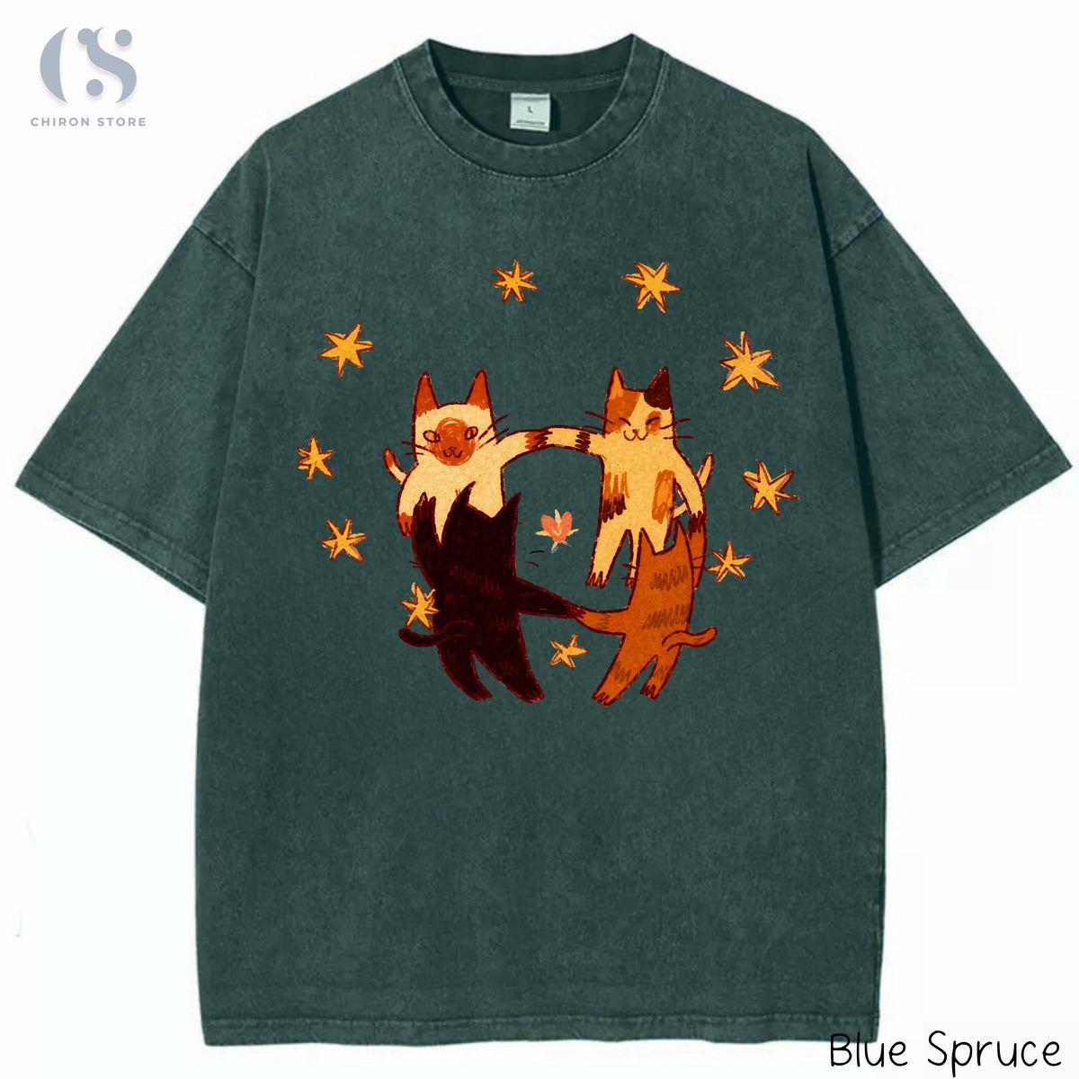 Vintage Cat T-Shirt, Cute Dancing Cats Graphic Tee, Cat Lover Gift, Cottagecore Cat Shirt, Washed Oversized T-Shirt, Cute Aesthetic Shirt image 6