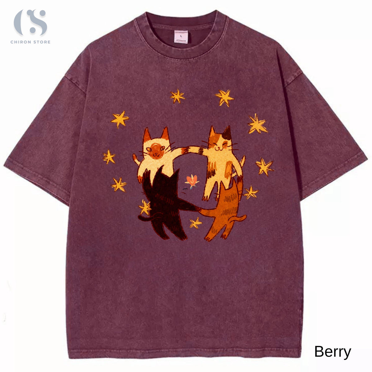 Vintage Cat T-Shirt, Cute Dancing Cats Graphic Tee, Cat Lover Gift, Cottagecore Cat Shirt, Washed Oversized T-Shirt, Cute Aesthetic Shirt image 7