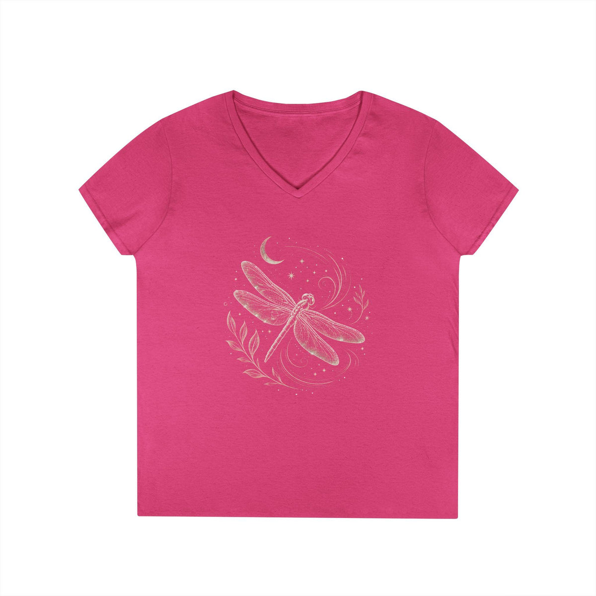 Dragonfly V-Neck T-Shirt | Nature Lover Tee | Celestial Moon Graphic | Cottagecore Gift | Gildan Softstyle V-Neck image 9
