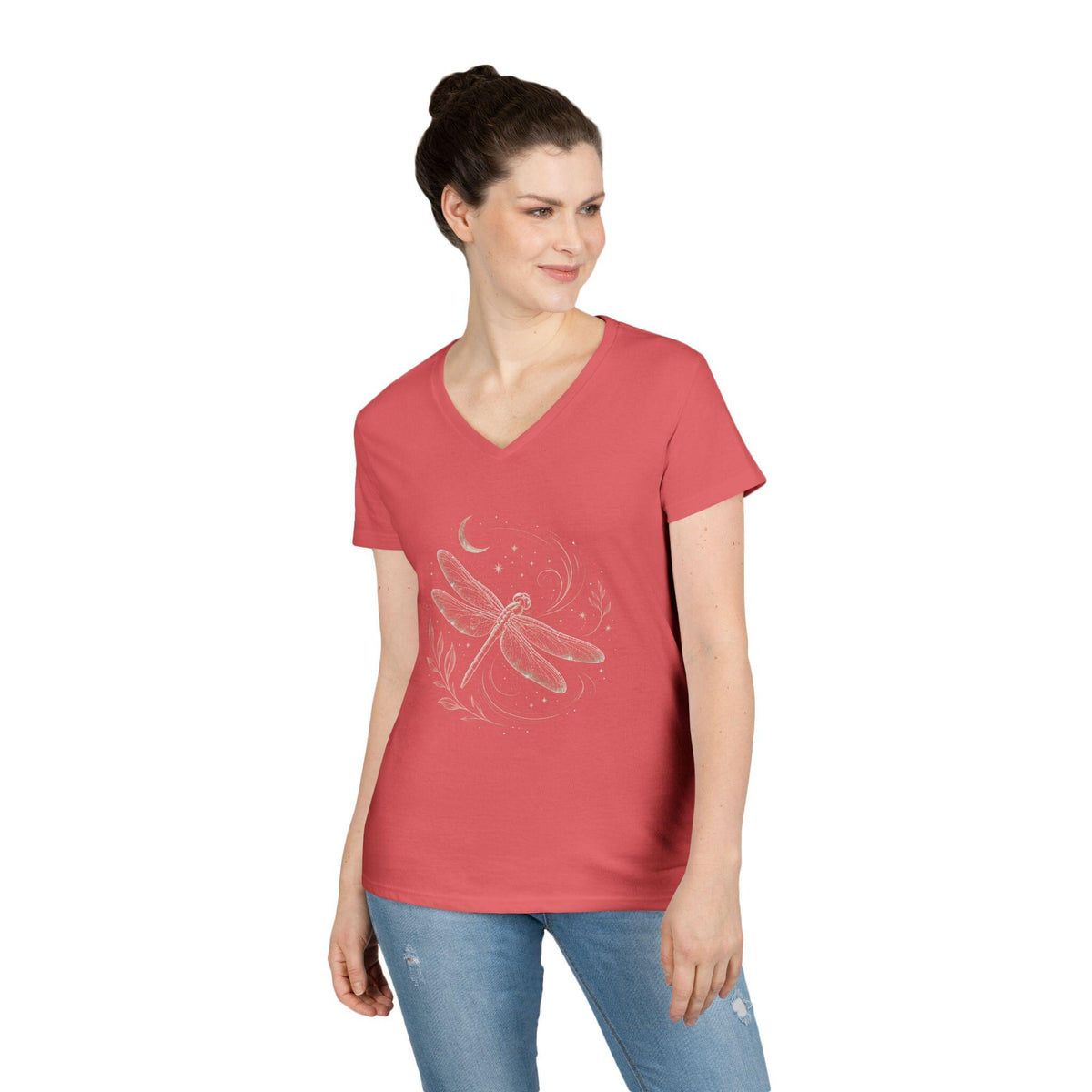 Dragonfly V-Neck T-Shirt | Nature Lover Tee | Celestial Moon Graphic | Cottagecore Gift | Gildan Softstyle V-Neck image 10