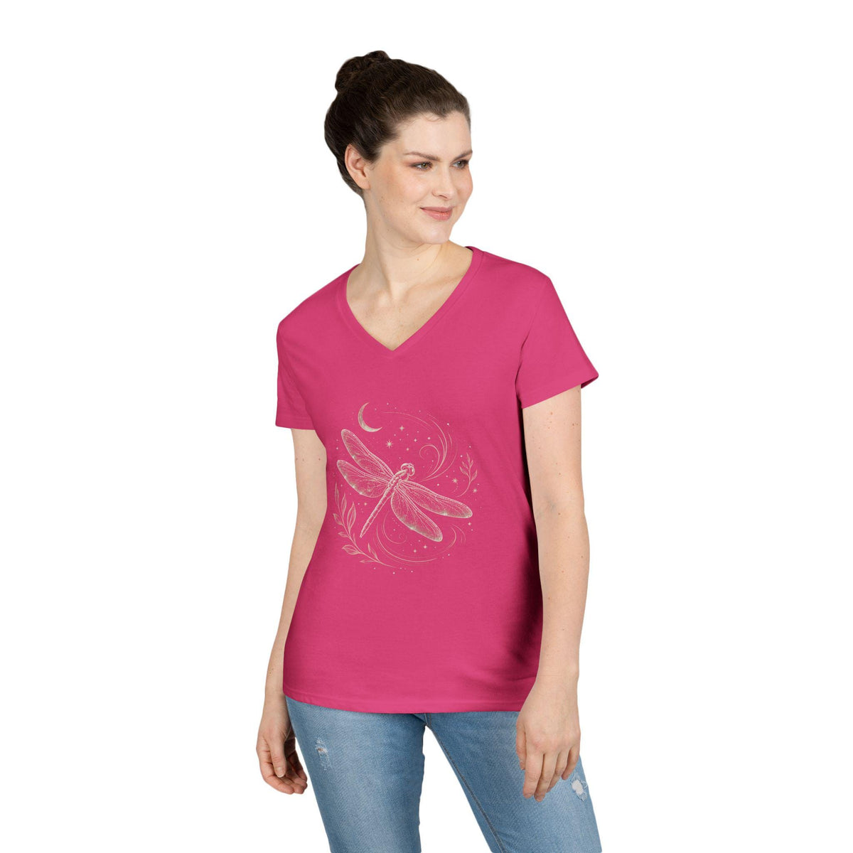 Dragonfly V-Neck T-Shirt | Nature Lover Tee | Celestial Moon Graphic | Cottagecore Gift | Gildan Softstyle V-Neck image 11
