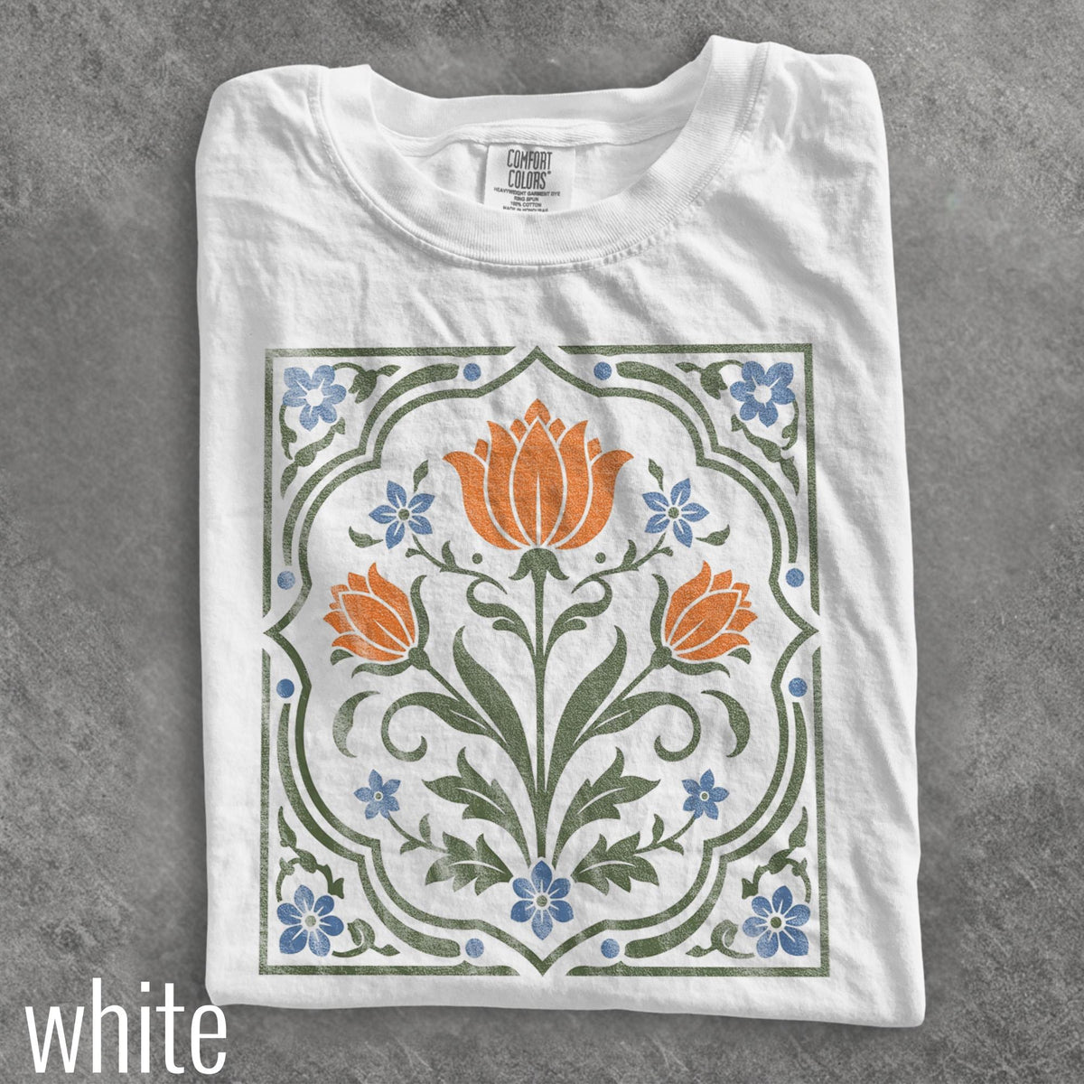 Vintage Folk Art Floral Graphic Tee, Scandinavian Botanical Flower Shirt, Nordic Cottagecore Nature Style Top, Comfort Colors® Floral Gift image 1