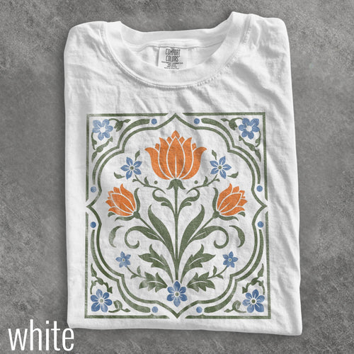 Vintage Folk Art Floral Graphic Tee, Scandinavian Botanical Flower Shirt, Nordic Cottagecore Nature Style Top, Comfort Colors® Floral Gift image 1