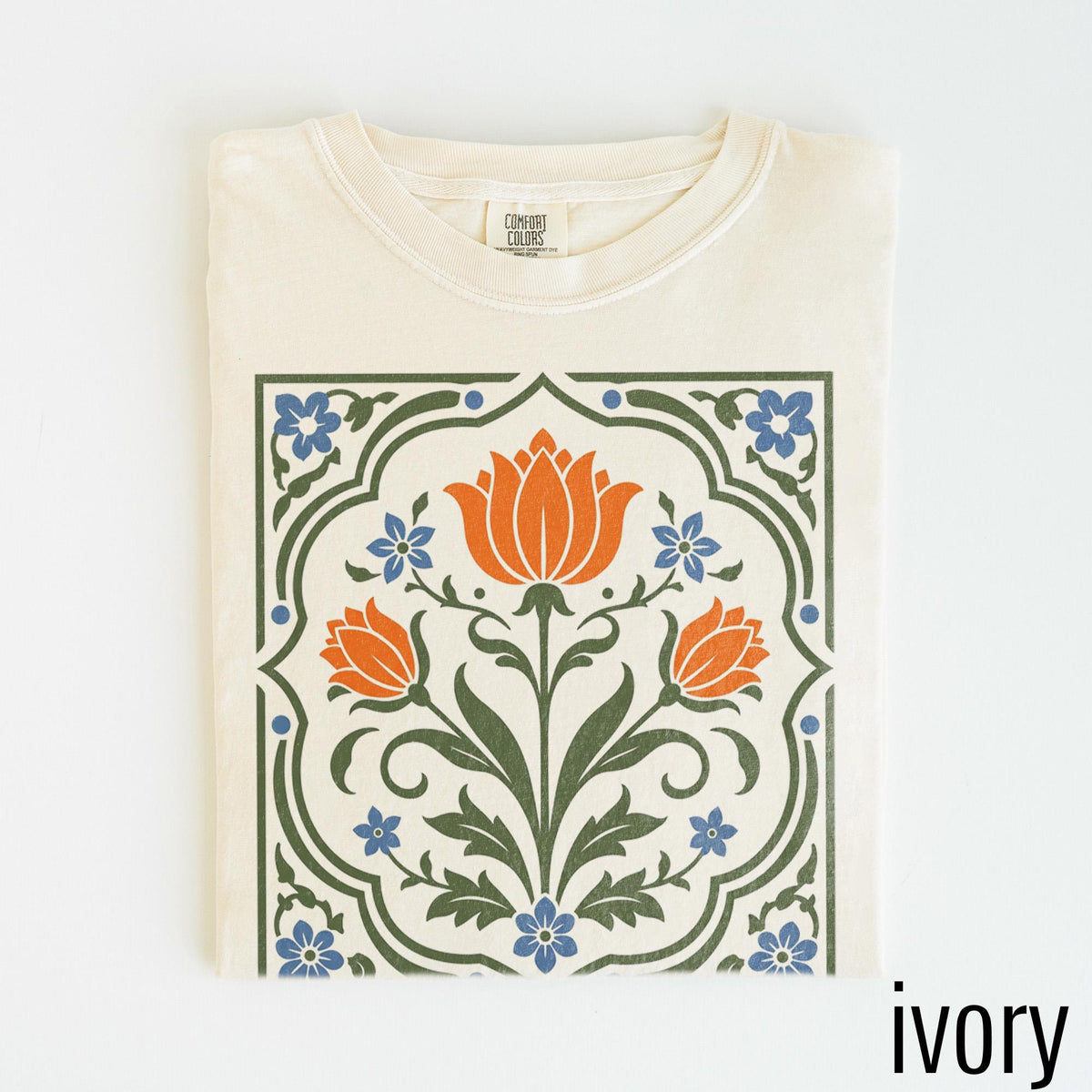 Vintage Folk Art Floral Graphic Tee, Scandinavian Botanical Flower Shirt, Nordic Cottagecore Nature Style Top, Comfort Colors® Floral Gift