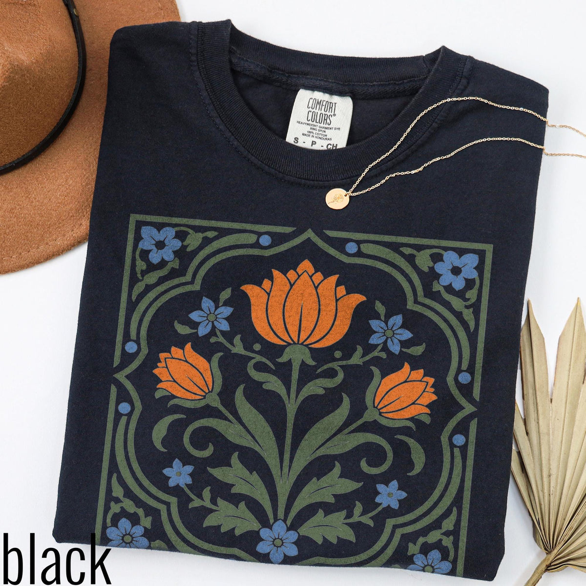 Vintage Folk Art Floral Graphic Tee, Scandinavian Botanical Flower Shirt, Nordic Cottagecore Nature Style Top, Comfort Colors® Floral Gift image 3