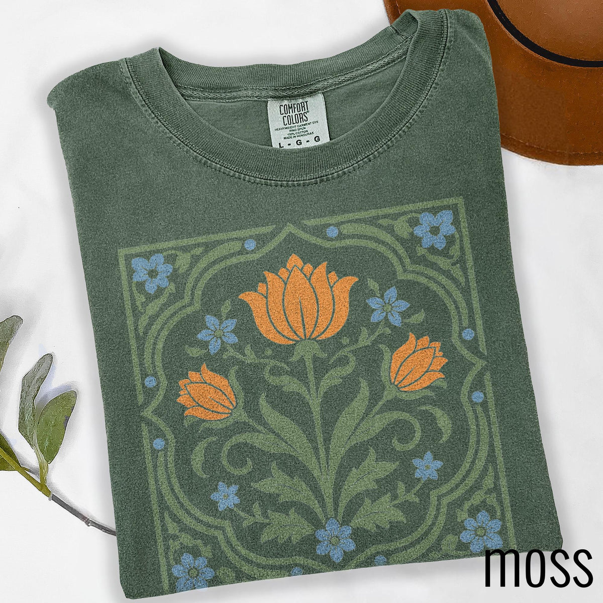 Vintage Folk Art Floral Graphic Tee, Scandinavian Botanical Flower Shirt, Nordic Cottagecore Nature Style Top, Comfort Colors® Floral Gift image 4