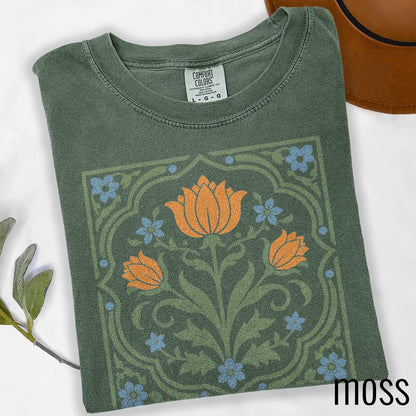Vintage Folk Art Floral Graphic Tee, Scandinavian Botanical Flower Shirt, Nordic Cottagecore Nature Style Top, Comfort Colors® Floral Gift image 4