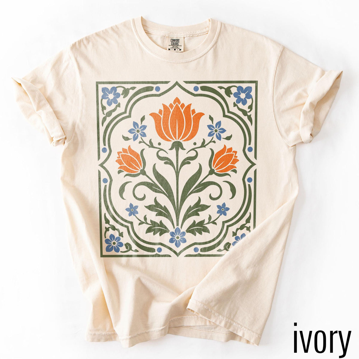 Vintage Folk Art Floral Graphic Tee, Scandinavian Botanical Flower Shirt, Nordic Cottagecore Nature Style Top, Comfort Colors® Floral Gift image 6