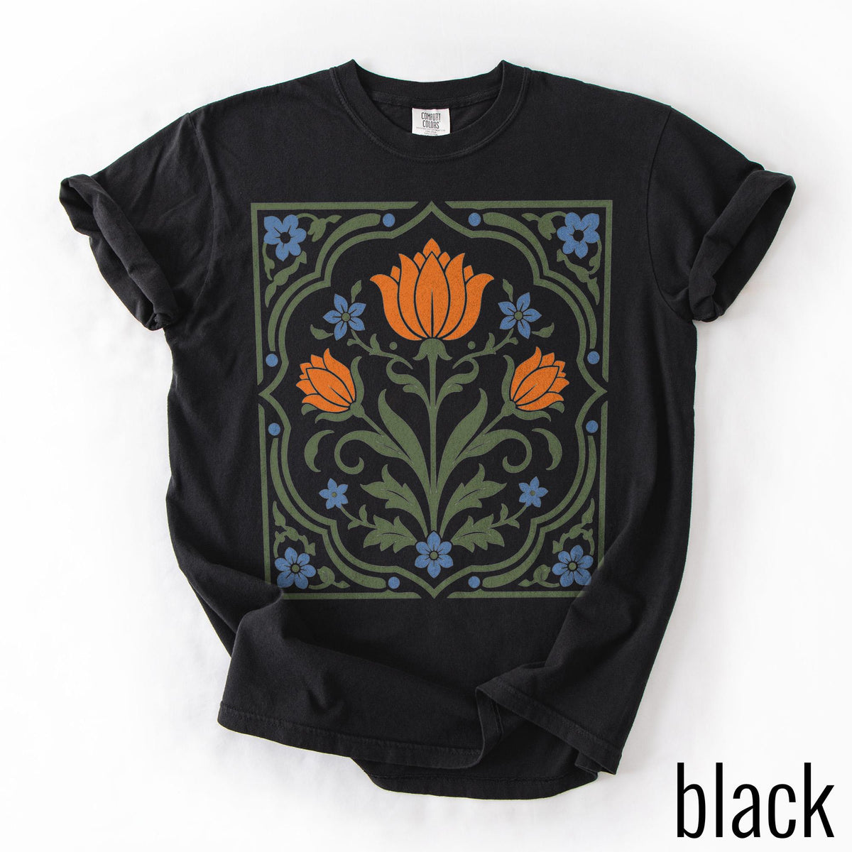 Vintage Folk Art Floral Graphic Tee, Scandinavian Botanical Flower Shirt, Nordic Cottagecore Nature Style Top, Comfort Colors® Floral Gift image 7