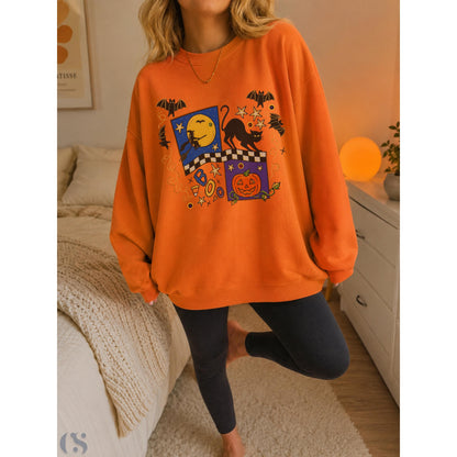 Retro Halloween Shirt, Halloween Sweatshirt, Vintage Spooky Season Tee, Crewneck, Pumpkin Ghost Black Cat Fall Graphic Gift image 2