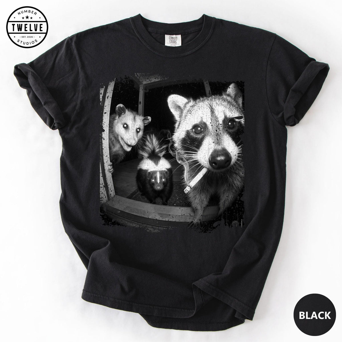 Trash Panda Night Crew Shirt, Funny Raccoon Opossum Skunk Tee, Feral Goblincore Gift for Women, Trail Cam Critter Humor Top, Possum Lover image 1