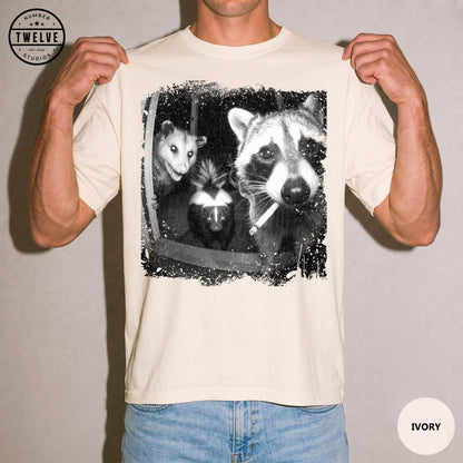 Trash Panda Night Crew Shirt, Funny Raccoon Opossum Skunk Tee, Feral Goblincore Gift for Women, Trail Cam Critter Humor Top, Possum Lover image 4
