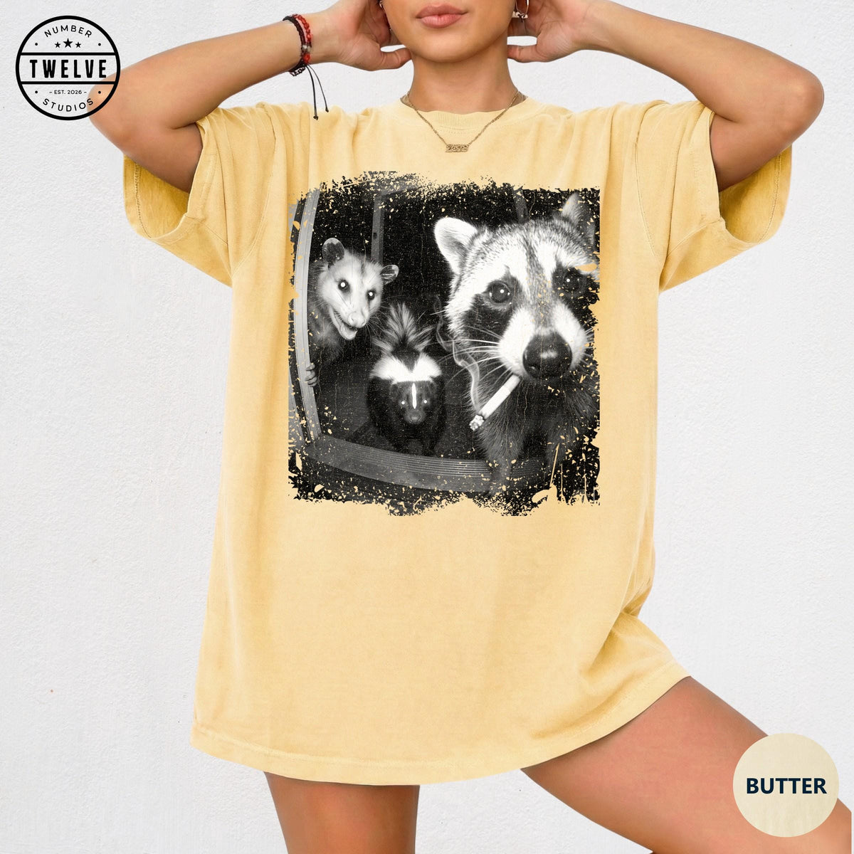 Trash Panda Night Crew Shirt, Funny Raccoon Opossum Skunk Tee, Feral Goblincore Gift for Women, Trail Cam Critter Humor Top, Possum Lover image 7