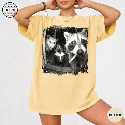 Trash Panda Night Crew Shirt, Funny Raccoon Opossum Skunk Tee, Feral Goblincore Gift for Women, Trail Cam Critter Humor Top, Possum Lover image 7