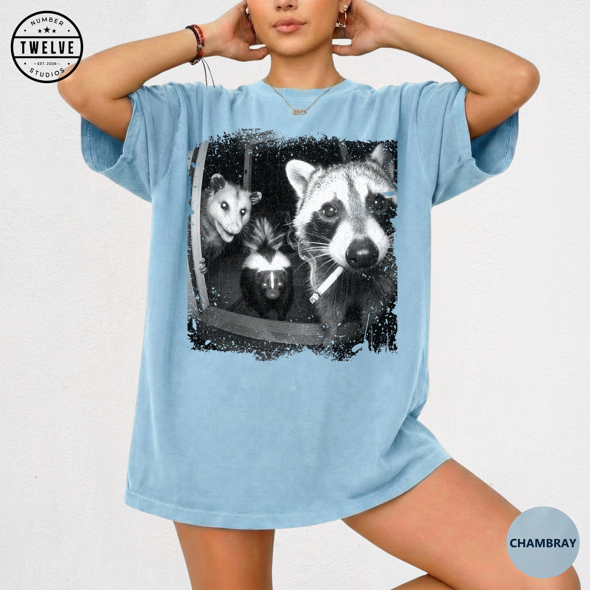 Trash Panda Night Crew Shirt, Funny Raccoon Opossum Skunk Tee, Feral Goblincore Gift for Women, Trail Cam Critter Humor Top, Possum Lover image 8