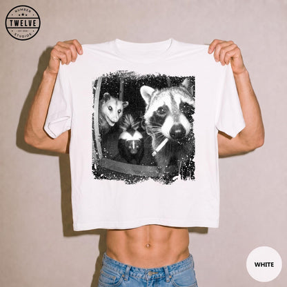 Trash Panda Night Crew Shirt, Funny Raccoon Opossum Skunk Tee, Feral Goblincore Gift for Women, Trail Cam Critter Humor Top, Possum Lover image 11