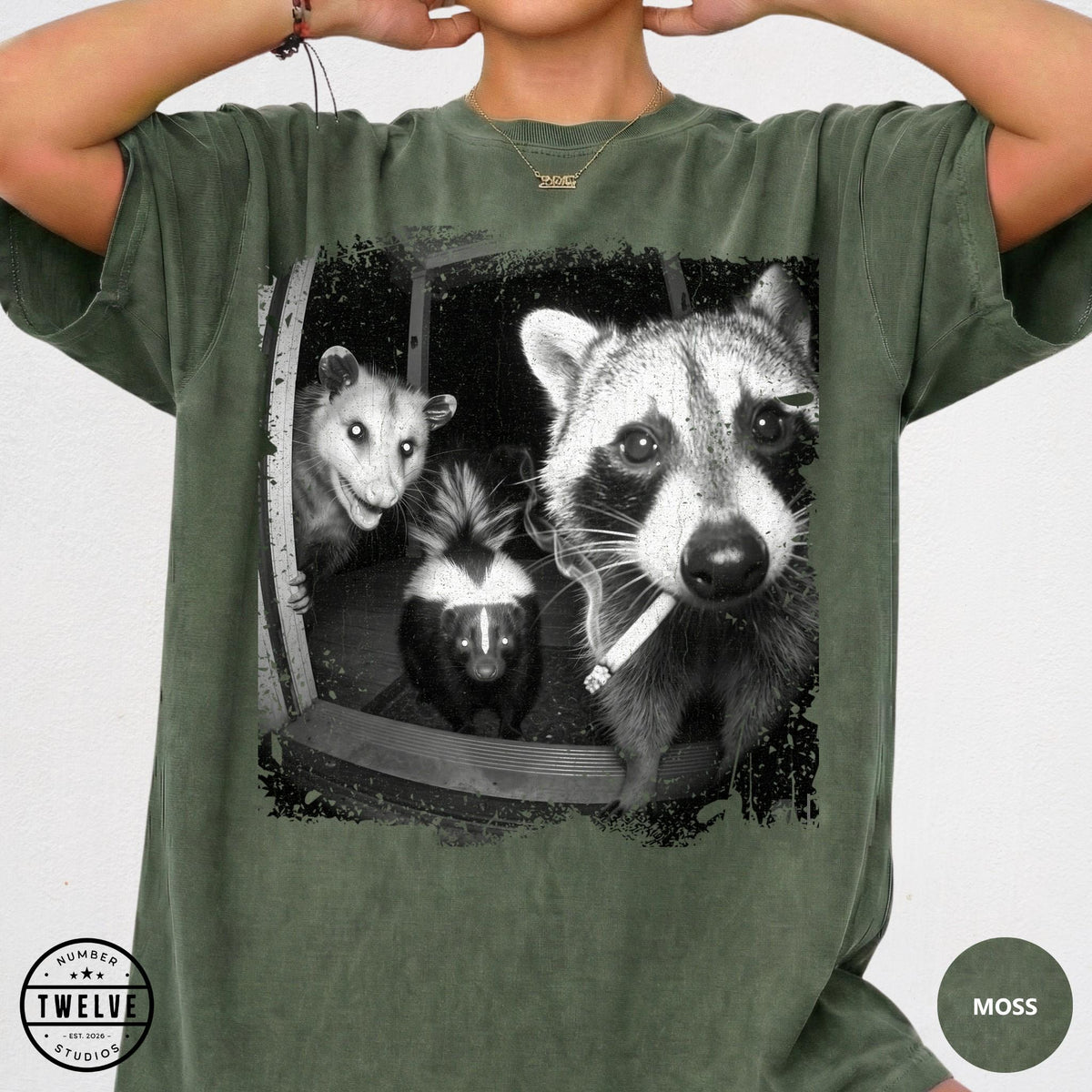 Trash Panda Night Crew Shirt, Funny Raccoon Opossum Skunk Tee, Feral Goblincore Gift for Women, Trail Cam Critter Humor Top, Possum Lover image 15