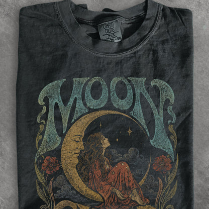 Comfort Colors Moon Child Shirt, Celestial Boho Graphic Tee, Vintage Psychedelic Moon T Shirt, 70s Retro Hippie Tee, Mystical Shirt image 1