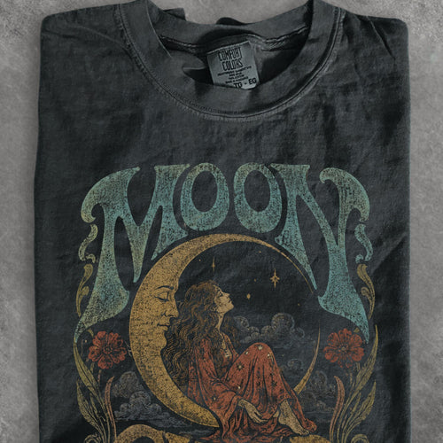 Comfort Colors Moon Child Shirt, Celestial Boho Graphic Tee, Vintage Psychedelic Moon T Shirt, 70s Retro Hippie Tee, Mystical Shirt image 1