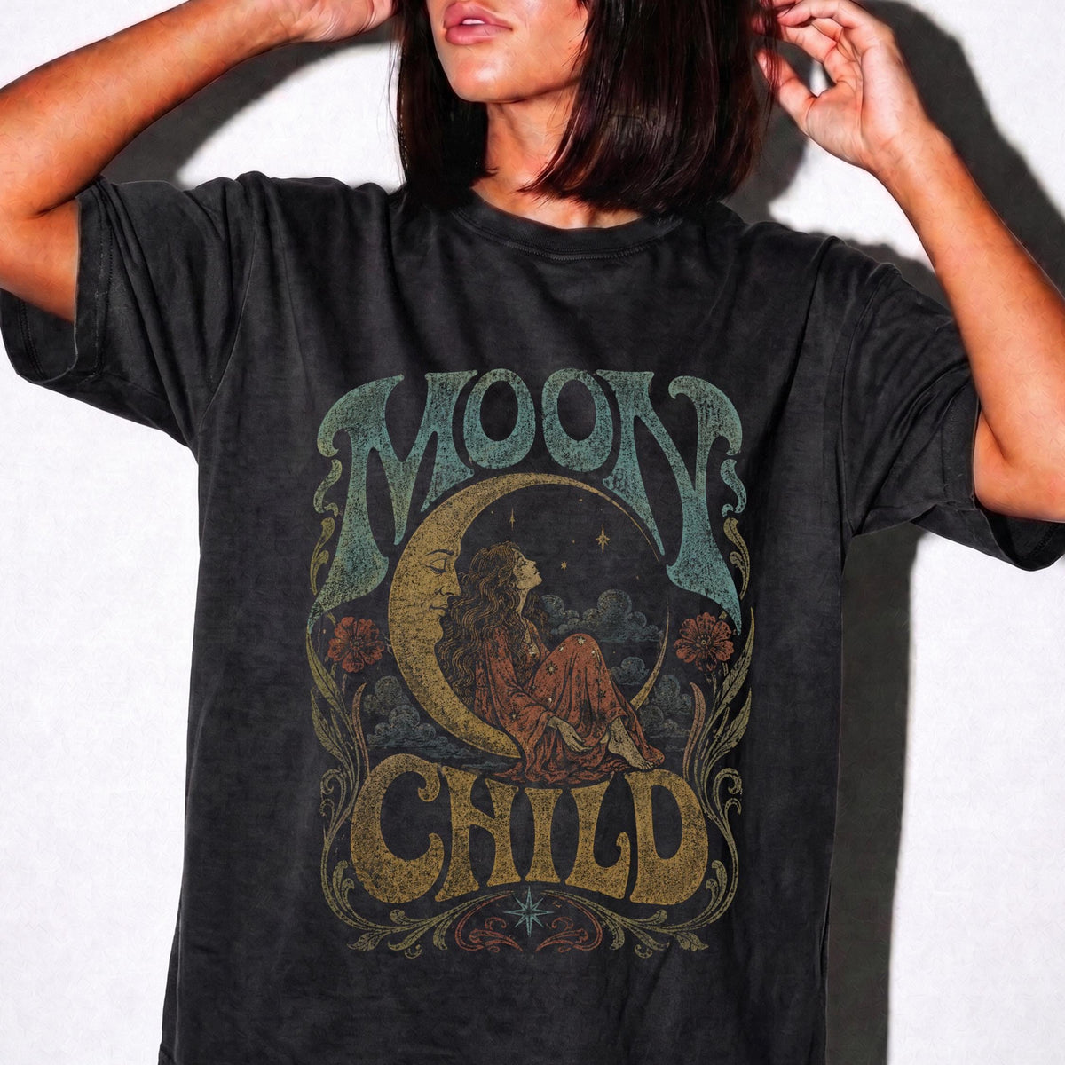 Comfort Colors Moon Child Shirt, Celestial Boho Graphic Tee, Vintage Psychedelic Moon T Shirt, 70s Retro Hippie Tee, Mystical Shirt image 2
