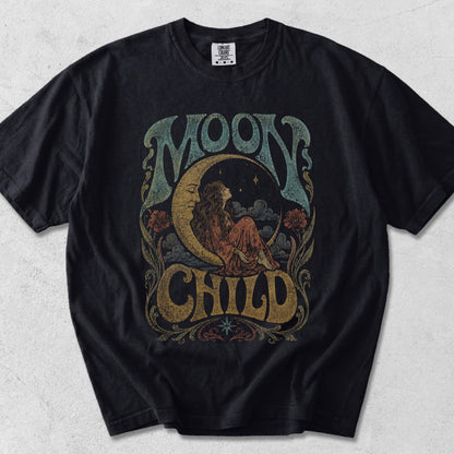 Comfort Colors Moon Child Shirt, Celestial Boho Graphic Tee, Vintage Psychedelic Moon T Shirt, 70s Retro Hippie Tee, Mystical Shirt image 3