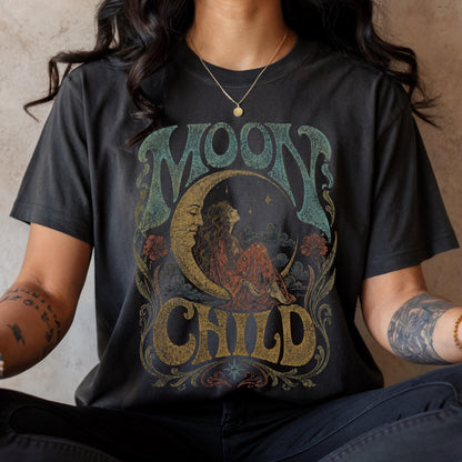 Comfort Colors Moon Child Shirt, Celestial Boho Graphic Tee, Vintage Psychedelic Moon T Shirt, 70s Retro Hippie Tee, Mystical Shirt image 4