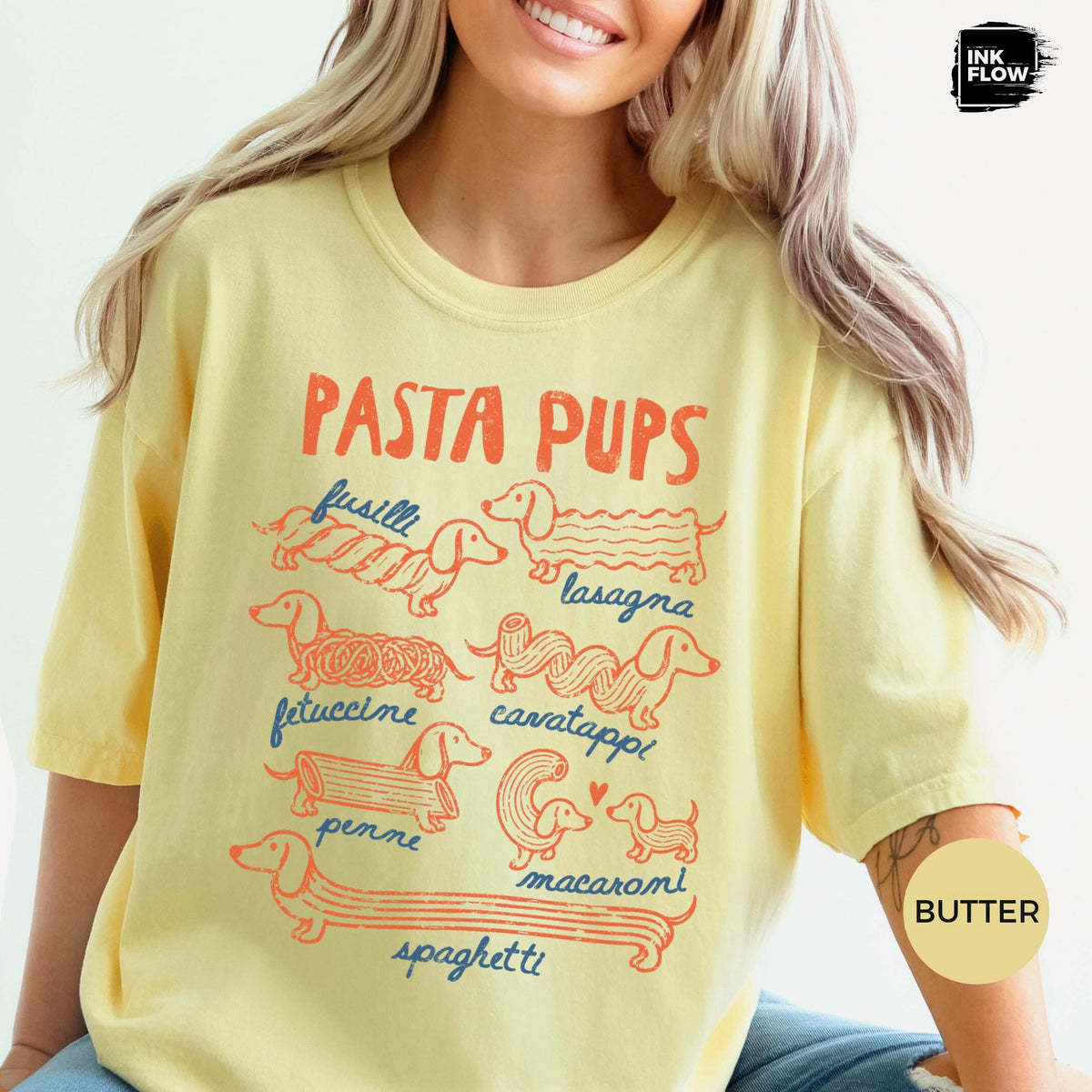 Pasta Pups Comfort Colors Shirt – Funny Dachshund T-Shirt, Pasta Lover Tee, Wiener Dog Foodie Top image 2