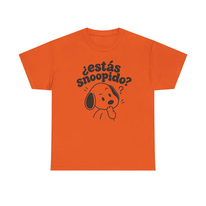 Funny Spanish Dog Graphic Tee, Estás Snoopido? Latino Humor Shirt Orange