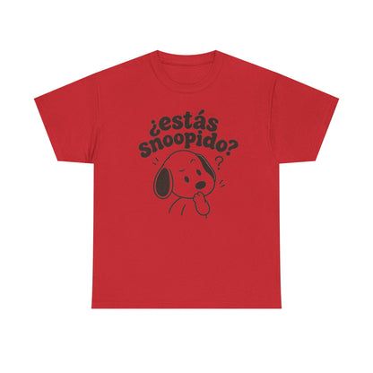 Funny Spanish Dog Graphic Tee, Estás Snoopido? Latino Humor Shirt Red
