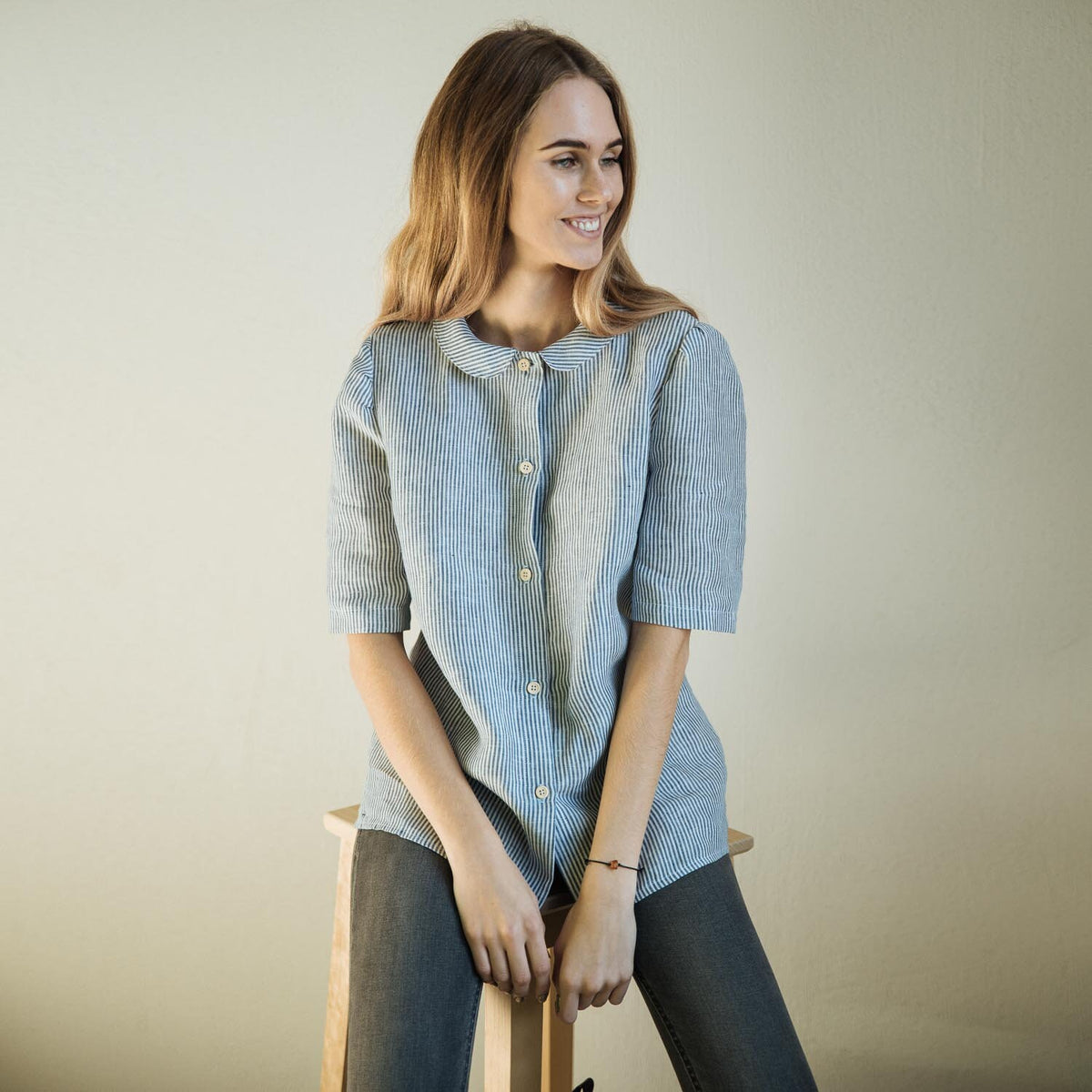 Linen shirt for women MIA, linen blouse, women's clothing, official outfit, elegant linen shirt, everyday top, striped shirt, modest shirt image 4