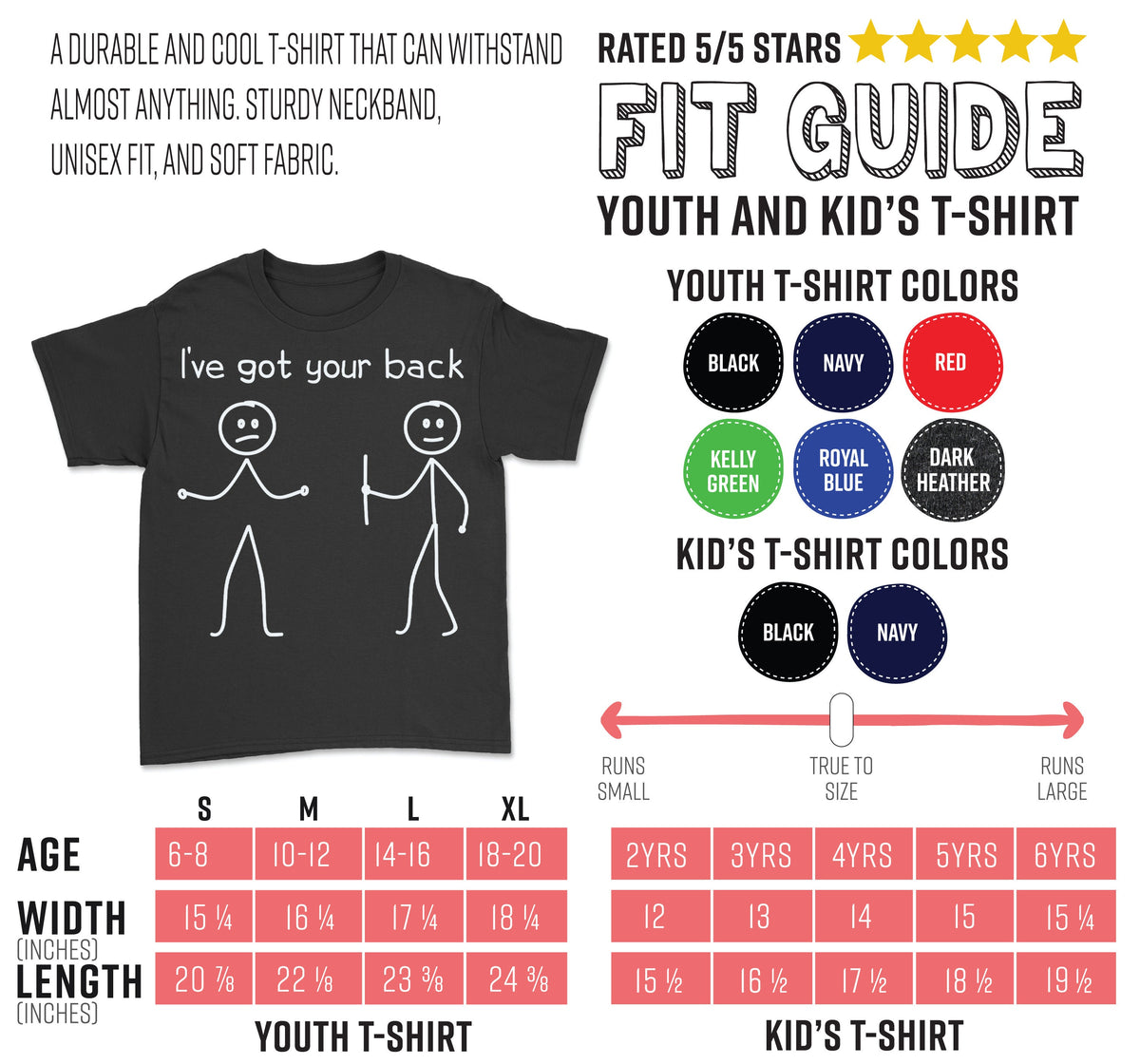 I Got Your Back Stick Figure Friendship Novelty Sarcasm Teens Funny T-Shirt, Great Gift Idea For Teenagers, Boys Girls, Dads Mom Friends,