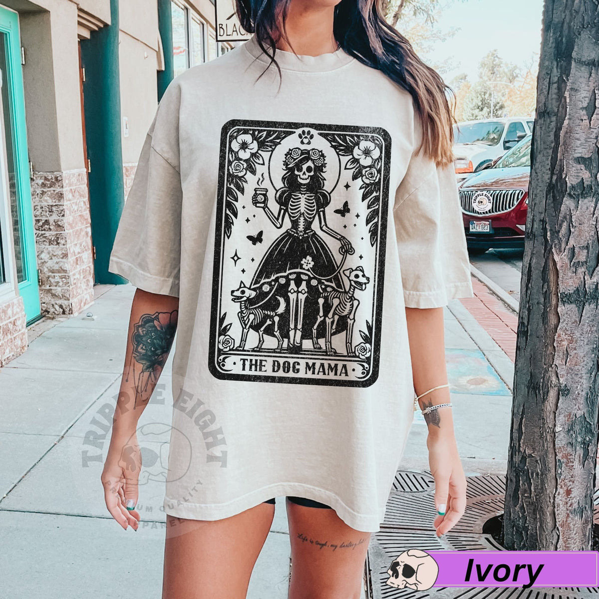 The Dog Mama Tarot Card Shirt, Witchy Skeleton Dog Lover Celestial Dog Puppy Mother T-Shirt, Witchy Gothic Dog Lover Skeleton,Comfort Colors