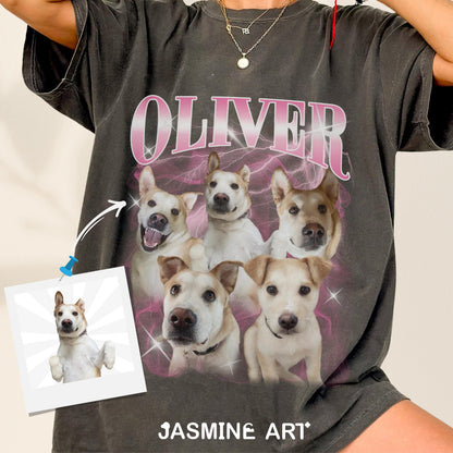 Custom Vintage Pet Shirt - Personalized Dog Bootleg Rap Tee, Retro 90s Graphic T-Shirt, Dog Lover Apparel, Custom Pet Face Design