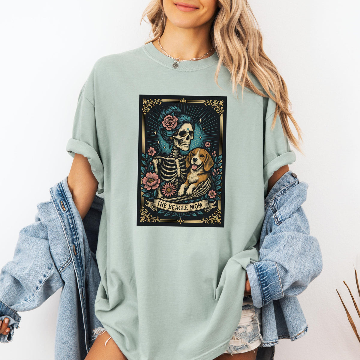 Beagle Mom Tarot Card T-Shirt: Comfort Colors Dog Skeleton Tee