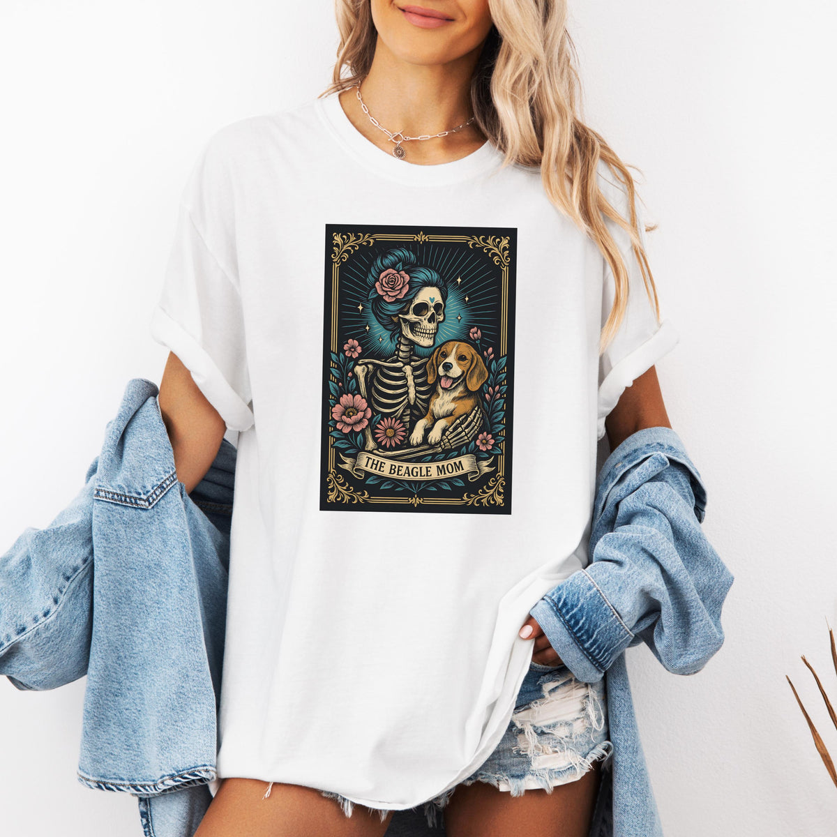 Beagle Mom Tarot Card T-Shirt: Comfort Colors Dog Skeleton Tee