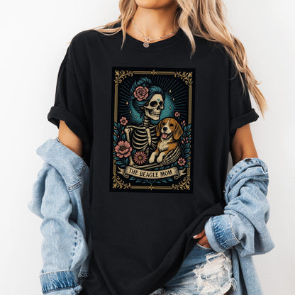 Beagle Mom Tarot Card T-Shirt: Comfort Colors Dog Skeleton Tee
