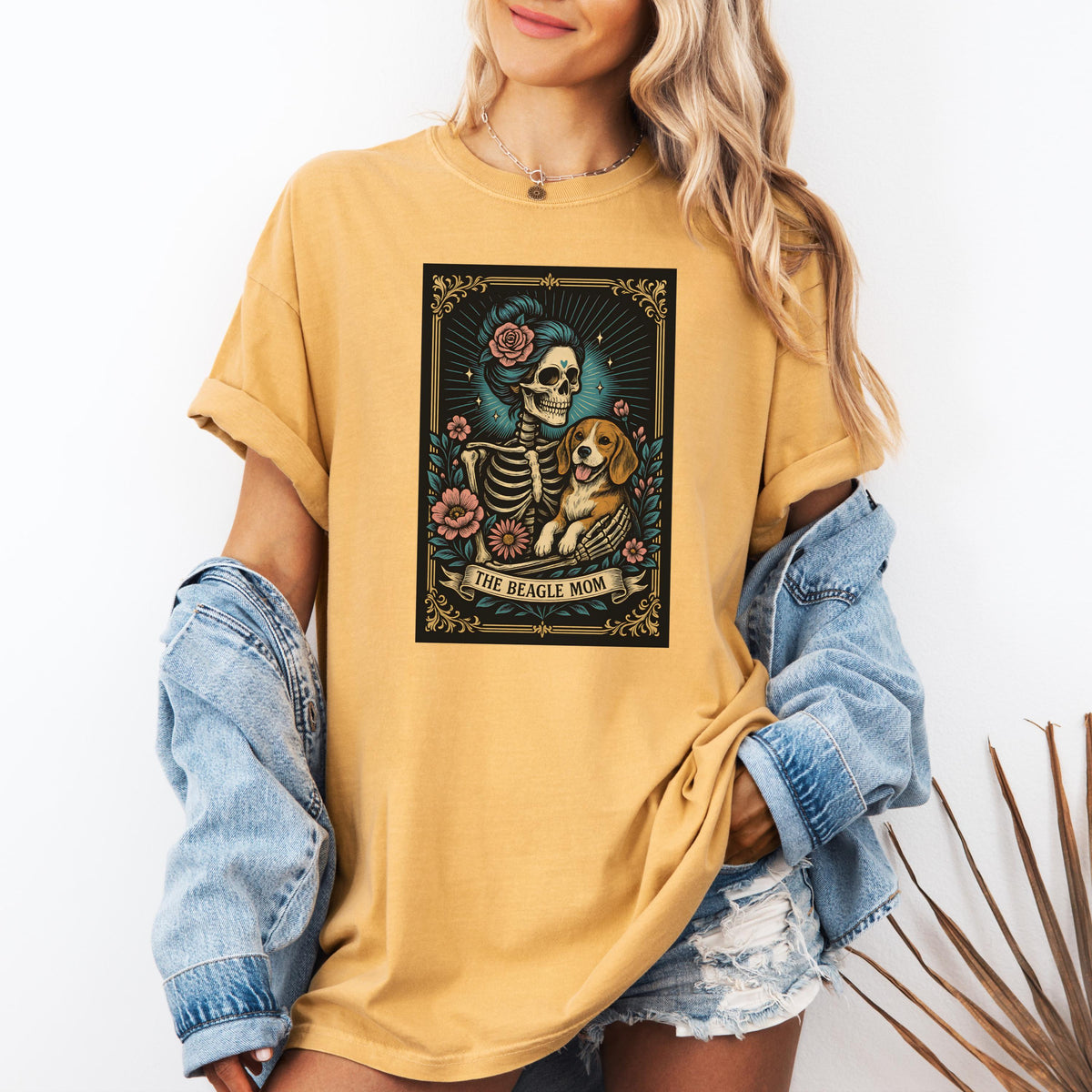 Beagle Mom Tarot Card T-Shirt: Comfort Colors Dog Skeleton Tee