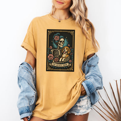 Beagle Mom Tarot Card T-Shirt: Comfort Colors Dog Skeleton Tee