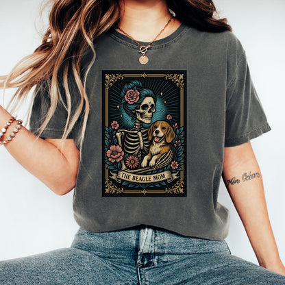 Beagle Mom Tarot Card T-Shirt: Comfort Colors Dog Skeleton Tee