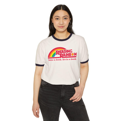 Vintage Reading Rainbow Ringer T-Shirt: Book Lover Retro Tee