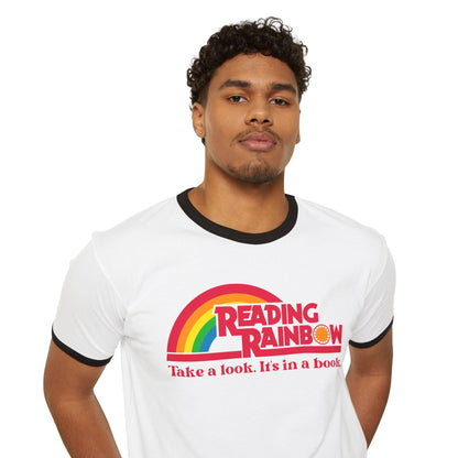Vintage Reading Rainbow Ringer T-Shirt: Book Lover Retro Tee