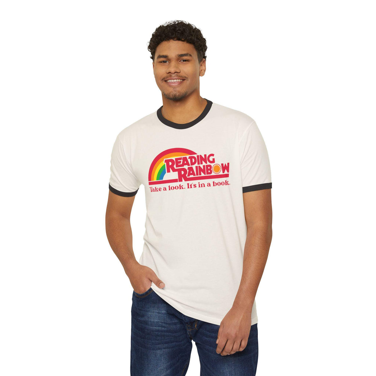 Vintage Reading Rainbow Ringer T-Shirt: Book Lover Retro Tee