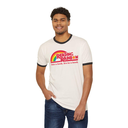 Vintage Reading Rainbow Ringer T-Shirt: Book Lover Retro Tee