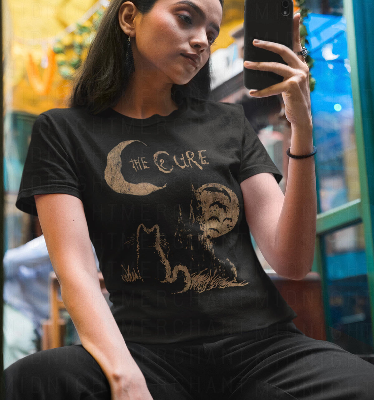 The Cure Cat Tee, 90s Alt Indie Rock, Unisex shirt, Music Gifts, Cat Lover gifts, the cure fan gifts, band tee, the cure graphic tee
